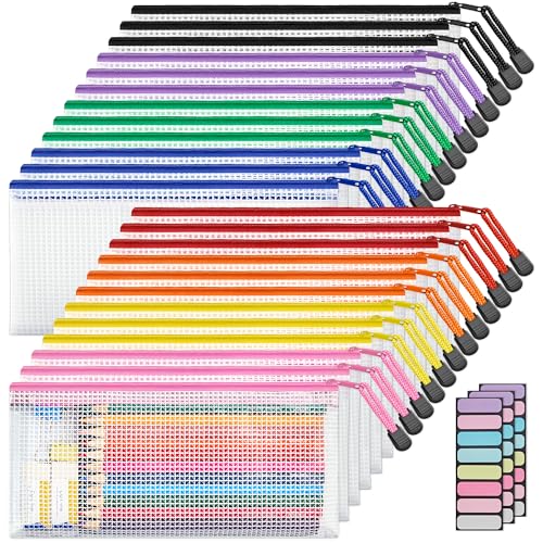 24 Pack Waterproof Mesh Zipper Pouch Bags - A6 Size Pencil & Storage Organizer