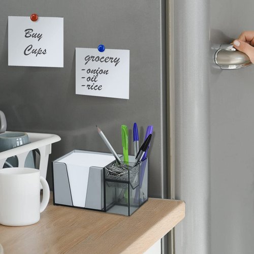 Acrimet Desktop Organizer Pencil, Pen, Paper, Clip, Caddy Holder (Plastic) (White Paper Included) (Clear Smoke Color)