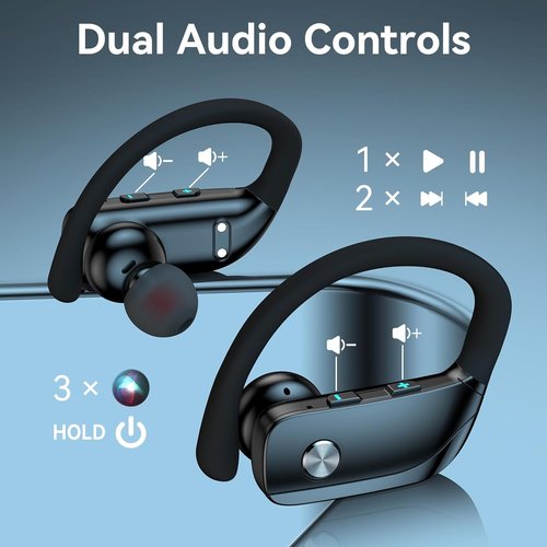 Bmani Wireless Earbuds - Bluetooth Headphones with 80H Playtime & LED Display Case | Black Sports Earphones for Running & Gym