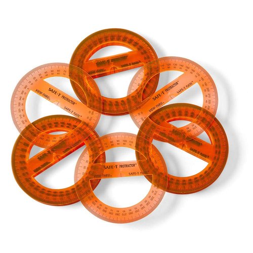 hand2mind Clear 4” Safe-T 360 Degree Protractor Set, Circle Protractor for School, Clear Plastic Protractor Ruler, Geometry Tools, Protractors Bulk for Classroom, Math Teacher Supplies (Set of 24)