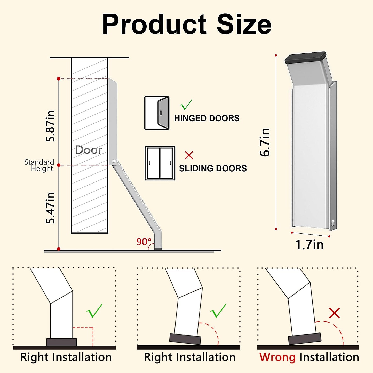 Door Stop, No Drilling Door Stoppers to Keep Door Open, Easy Pedal Kick Down Door Holder, Bottom of Door (White x 1 Pack)