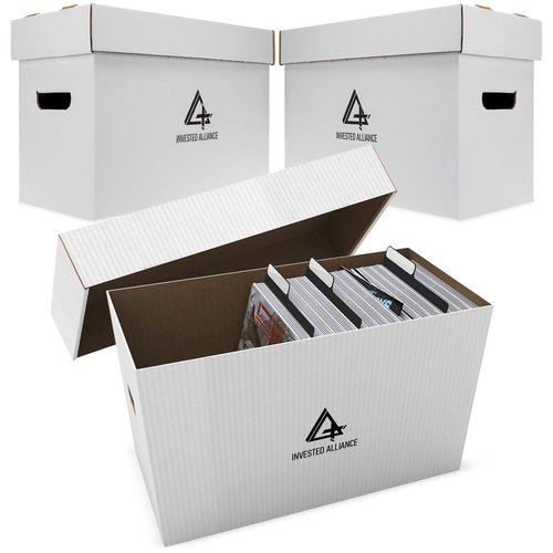 Premium Short Comic Book Storage Box (3 Pack - White). Thick Cardboard Comic Book Box/Cabinet. Comics Books Bin for 150-175 Collectibles. Comics Boxes Storage Case/Cabinet to Showcase Collectibles.