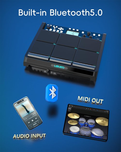 LEKATO Electric Drum Pad with 9 Velocity-Sensitive Percussion Sample Pad, 1,000+ Sounds, 32GB Internal Memory, Bluetooth, Drum Set Pad Multipad with MIDI, 24 FX, 4 Trigger Inputs