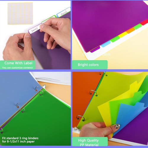 3 Set 5 Tab Binder Dividers, Plastic Binders Dividers with Tabs Colorful Big Tab Fit Standard 8.5 X 11 Sheets, Dividers for 3 Ring Binder