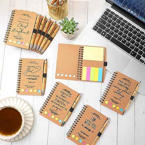 Kosiz 40 Pcs/20 Set Christian Gifts Bulk Notebook Bible Verse Pen Religious Spiral Notebook with Sticky Notes Christmas Appreciation Gifts for Church Pastor Clergy Sunday Shool Teacher (Kraft)