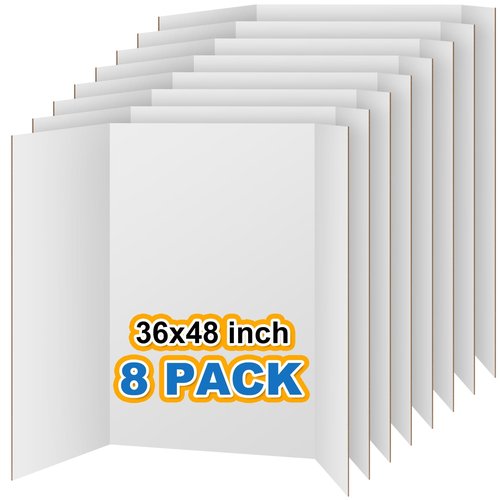 VinTS 8 PCS 36" x 48" Trifold Poster Board White Trifold Foldable Display Poster Board for School Projects, Science Fair,Graduation Exhibitions