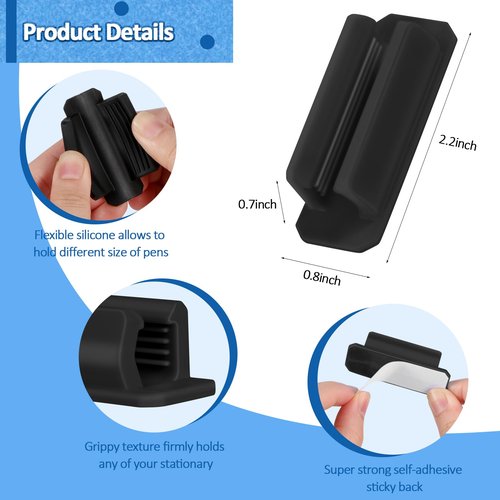 BOBOKA 20Pcs Pencil Holder for Desk, Adhesive Pen Holder for Classroom Clipboard Attachment, Silicone Pencil Holder & Marker Holder for School Office Desk Accessories, Teacher Supplies
