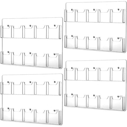 Weysat 4 Pcs Acrylic Brochure Holder Wall Mount 10 Pockets Pamphlet Holder 4" Wide Clear Plastic Trifold Flyer Display Stand Multi Slot Literature Postcard Rack Hanging Rack for Offices Waiting Room