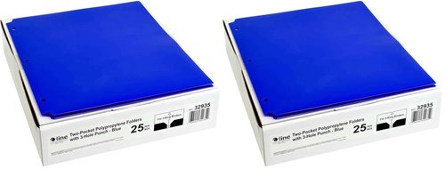 C-Line Two-Pocket Heavyweight Poly Portfolio Folder, 3-Hole Punch, 11 X 8.5, Blue, 25/Box (Pack of 2)