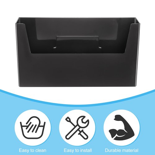 uxcell No Drilling File Holder, 2 Pcs Wall Mount File Organizer Magazines Organizer Door Mount Wall Hanging Pocket with Adhesive Pad, Black