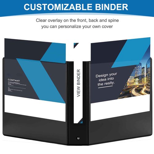 2 Inch 3-Ring Binder, 2" Round Ring Binder with 2 Inside Pockets, 6 Pack Black Binders, Clear View Cover, Holds Up to 450 Sheets 8.5" x 11" Paper，Study Binders for Office/Home/Back to School