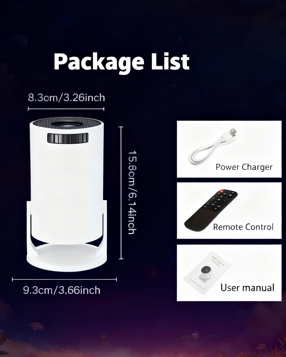 Skiennix Mini 210° Smart Projector - Extra Large Fantasy Display | 1080p HD, Compatible with Smartphone & TV Stick