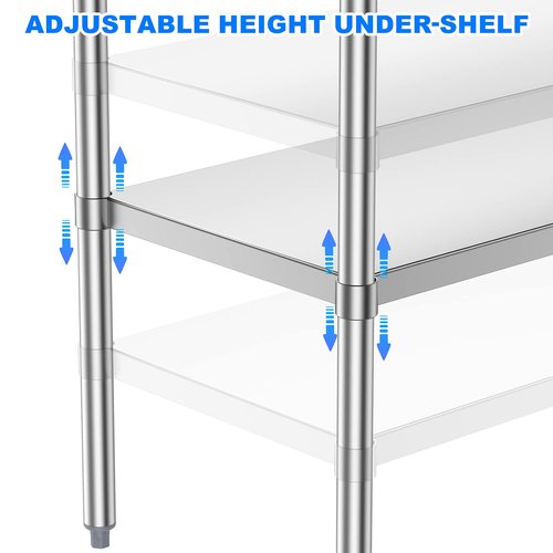 Atronor Stainless Steel Table for Prep & Work, NSF Metal Commercial Heavy Duty Table with Adjustable Under Shelf and Foot for Restaurant, Home and Hotel (24x48in)