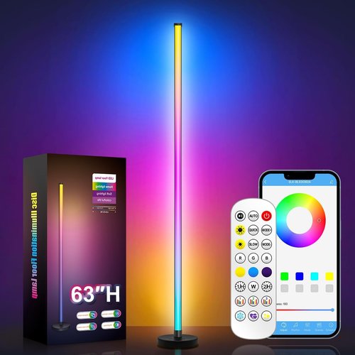 RGB LED Floor Lamp by [Brand Name] - 63-Inch Smart Corner Light with Music Sync & Remote Control