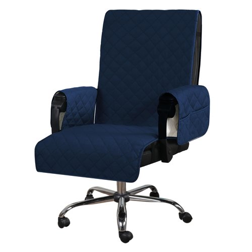 H.VERSAILTEX Water-Resistant Office Chair Protector – Universal High-Back Cover with Non-Slip Buckles, Fits Executive,Gaming Chair and Desk Chairs （Navy/Beige，Washable
