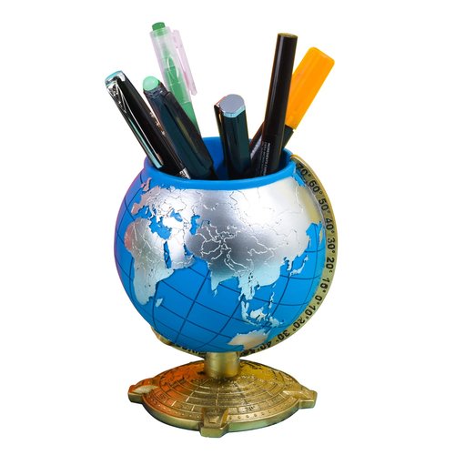 XMXIAYUN Globe Pencil Holder Resin Desk Organizer for Kid Desk Classic Vintage Staionary School Suppliers for Home School Office (Blue)
