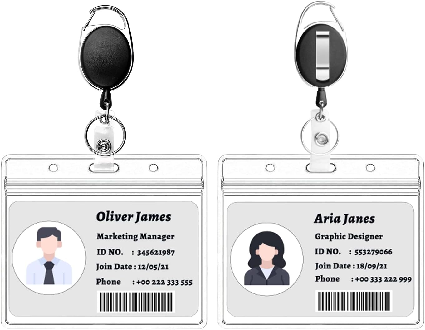 Skiennix ID Card Badge Holder - Heavy Duty Waterproof Design with 2 Retractable Reel | 20 Pack