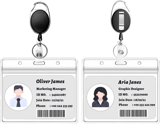 Skiennix ID Card Badge Holder - Heavy Duty Waterproof Design with 2 Retractable Reel | 20 Pack