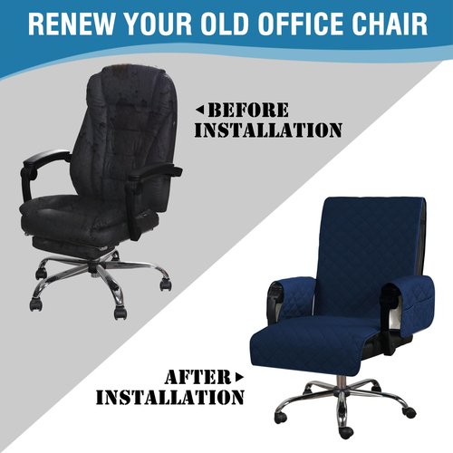 H.VERSAILTEX Water-Resistant Office Chair Protector – Universal High-Back Cover with Non-Slip Buckles, Fits Executive,Gaming Chair and Desk Chairs （Navy/Beige，Washable