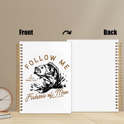 WUCHJ Retro Fish Christian Notebook,Boys Religious Notebook, Matthew 4:19 Bible Verse Journal, Religious Scripture Spiral Notebook Journal for Note Taking, Christian Faith Based Gifts for Women Men, 5.5x8.3 Inch