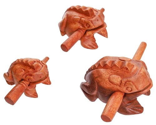 Thai Percussion Instruments Wooden Frog 3 Pcs Set of 4 Inch Frog, 3 Inch Frog, 2.25 Inch Frog, Wooden Frog Musical Instrument Home Decor (Brown Color)