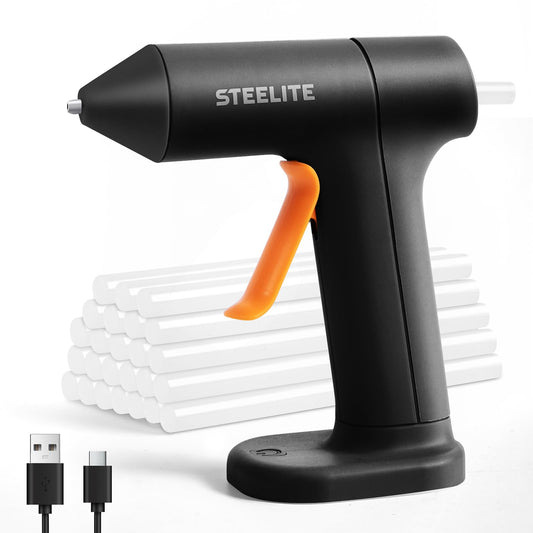 Cordless Hot Glue Gun with 10pcs Glue Sticks, 30s Fast Heating, 2000mAh Rechargeable Lithium Battery, Smooth & Even Glue Flow, Auto Sleep & Power-Off, Type-C USB for DIY Crafts, Home Repairs, EVA Pink