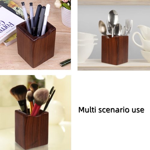 Armiya Pen Holder for Desk Wooden Desk Pencil Holder Multi Purpose Use Natural Wood Home Storage Box Office Supplies(2walnut)