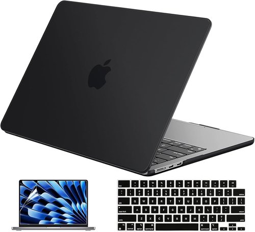 EooCoo MacBook Air 15-Inch Case - Durable Hard Shell with Keyboard Cover & Screen Protector | Matte Black