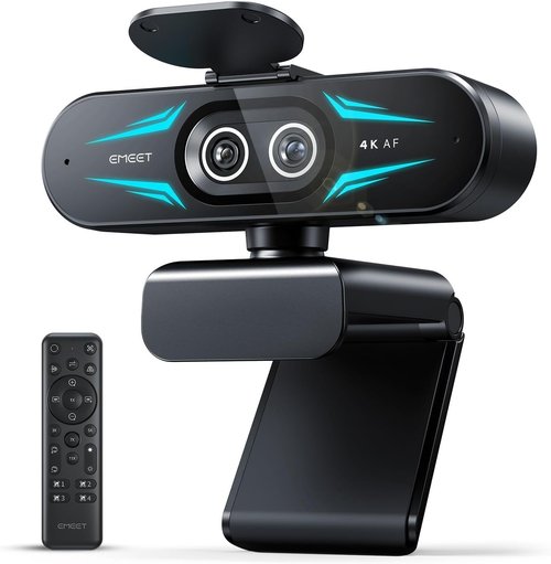 EMEET C60E 4K Dual-Camera Webcam - Wide-Angle & Telephoto, 11X Hybrid Zoom, RGB Lighting, 2 Mics