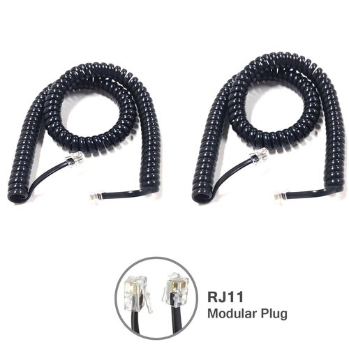 MZMSBAO Coiled Telephone Cord, 3.1 Feet Coiled, 25 Feet Uncoiled, Phone Cord Works with All Corded Landline Phones, for Use in Home or Office, Black,2 PCS