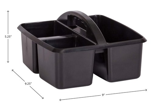 Teacher Created Resources Black Portable Plastic Storage Caddy for Classrooms, Kids Room, and Office Organization, 3 Compartment, 9.25" D x 9" W x 5.25" H, 6-Pack