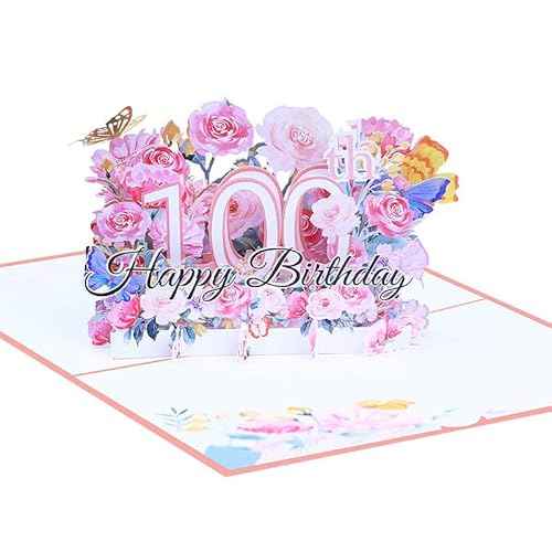Happy 100th Birthday Card, 100th Birthday Cards for Women, 100th Birthday Gifts for Women, Happy Birthday Card, Pop Up Cards, Pop Up Cards Flowers for Women with Note.