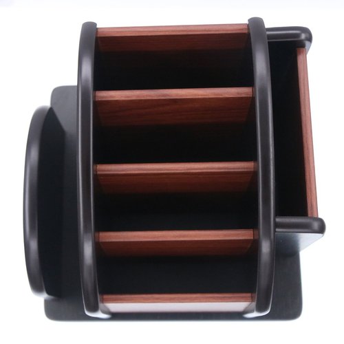 Coideal Remote Control Holder Caddy - Wooden Rotating Coffee Table Organizer Large Spinning Wood Remote Holder for Living Room Office (6 Compartments, Brown & Black)