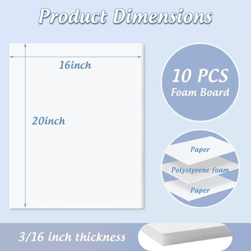 Golden State Art | 10 Pack White Foam Board - 16X20 Inch, Acid-Free, Perfect for Crafts & Presentations