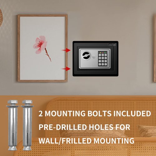 JUGREAT Safe Box with Induction Light,Electronic Digital Security Safe Steel Construction Hidden with Lock，Wall or Cabinet Anchoring Design for Home Office Hotel Business 0.23 Cubic Feet Black