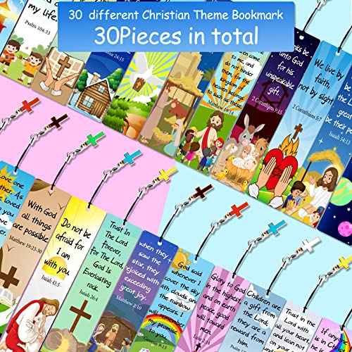 30 Pieces Christian Bookmarks for Kids Bible Verse Bookmarks with Cross Pendants Scripture Inspirational Quotes School Gifts Church Supplies for Kids Teens Adult Teachers