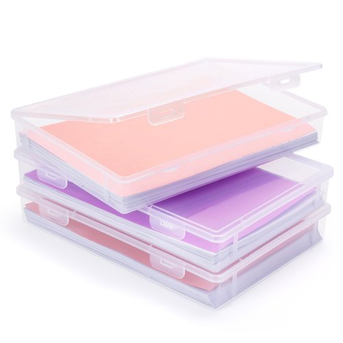 3 Pack A4 Paper Organizer Box, Plastic Scrapbook Paper Organizer Storage for 8.5" x 11" Letter , Portable Storage Containers for Board Game, Craft, Document, Magazine, Art Supplies, 12.6 x 9 x 1.9 in
