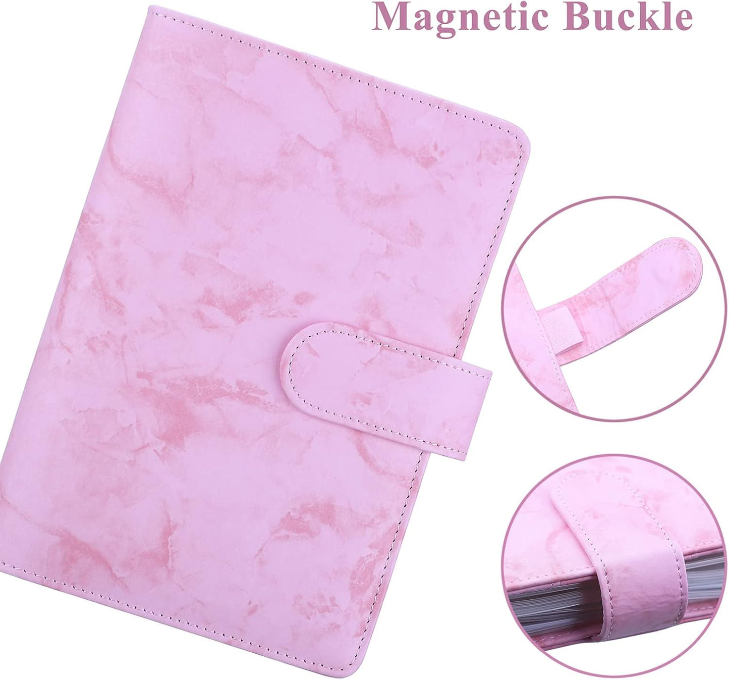 Antner A6 Budget Binder - Refillable PU Leather Notebook Planner Cover | Marble Pink, 6 Ring Design