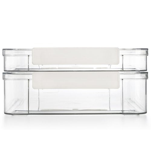 Goaste 2 Pack Acrylic Portable Project Case, 13.5 Inch Clear Scrapbook Paper Storage Box, Translucent Plastic Stackable Storage Bins Document Holder, A4 File Protector Container for Office School