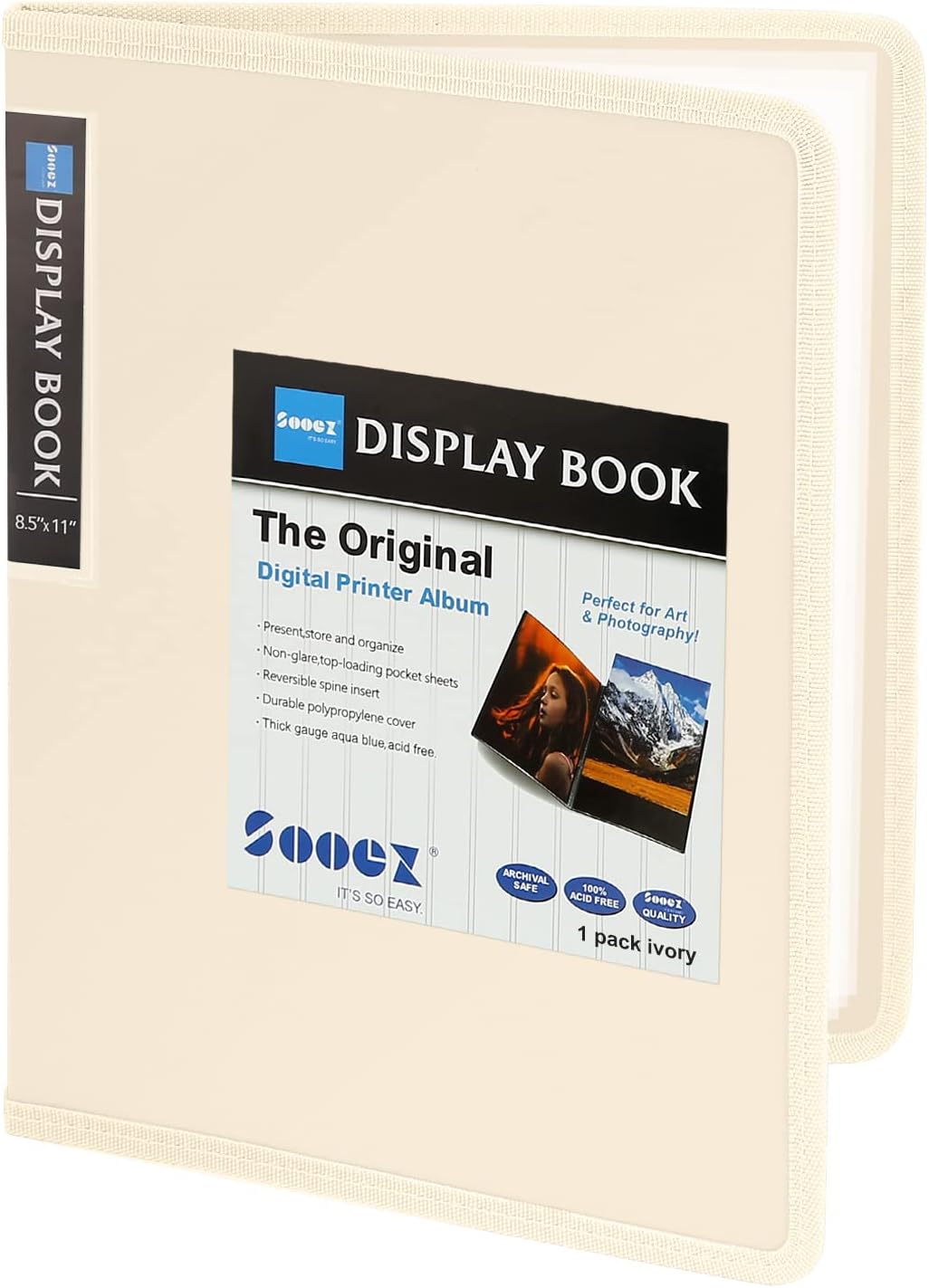 Sooez 30-Pocket Art Portfolio Binder - Heavy Duty Clear Sheet Protectors | Ivory 8.5x11 Size