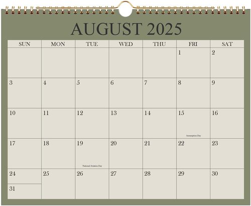 Calendar 2025-2026, Wall Calendar 2025-2026 from August 2025 - December 2026, 17 Months Calendar with Premium Paper, Twin-Wire Binding & Hanging Hook, 8.5" x 11", Green