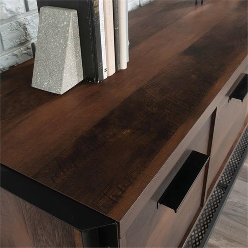 Pemberly Row Engineered Wood and Metal Office Credenza in Barrel Oak