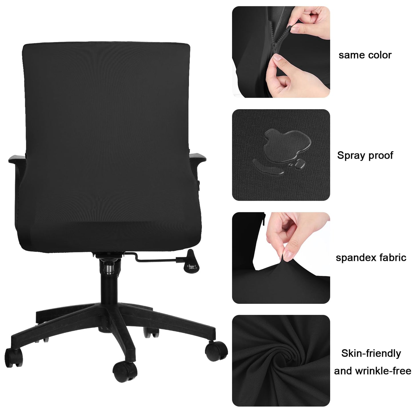 Tallew Office Chair Cover Stretchable Computer Universal Chair Seat Covers Removable Desk Chairs Slipcovers Washable Office Cushion Backrest for Rotating(Black)