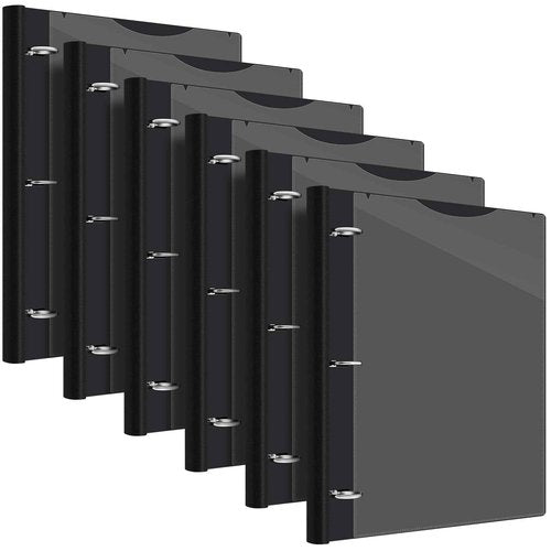 Henoyso 6 Pcs 1 Inch Telescoping 3 Ring Binder with Telescoping Spine 200 Sheets Capacity 3 Round Rings Flexible Plastic Notebook Binder with Clear Front Cover for School, Office(Black)