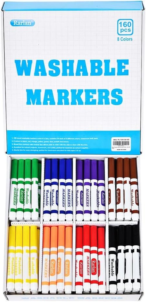 Rarlan Washable Markers - Bulk Pack of 160, 8 Vibrant Colors for Kids' Creative Fun