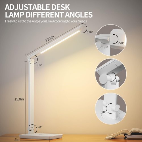 LED Desk Lamp with USB Charging Port, 14W 900LM Dimmable Eye-Caring Reading Desk Light for Stepless Dimming & 5 Lighting Modes, 9 Brightness Touch Control Desk Light for Reading, Office, Crafting