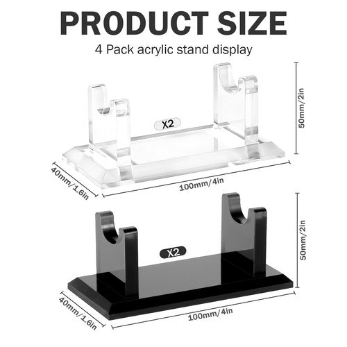 CharmFields 4 PCS Acrylic Pen Display Stand, Fountain Pen Holder Rack, Ballpoint Pen & Paintbrush Organizer for Home, Office, School, or Store, Black & Transparent
