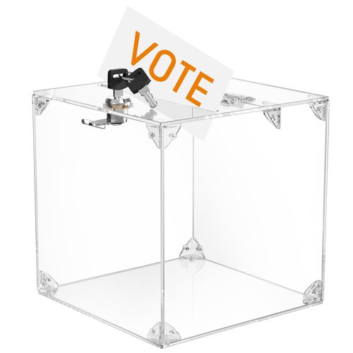 MaxGear Acrylic Donation Box, 9.8" x 9.8" x 9.8" Square Suggestion Box with Lock, Large Comment Case for Fundraising, Donating, Bar, School, 1 Pack