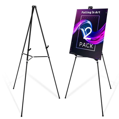 Falling in Art 66" Aluminum Display Easel, Presentation Stand with Adjustable Height for Signs, Posters, and Whiteboards, Black 2 Pack