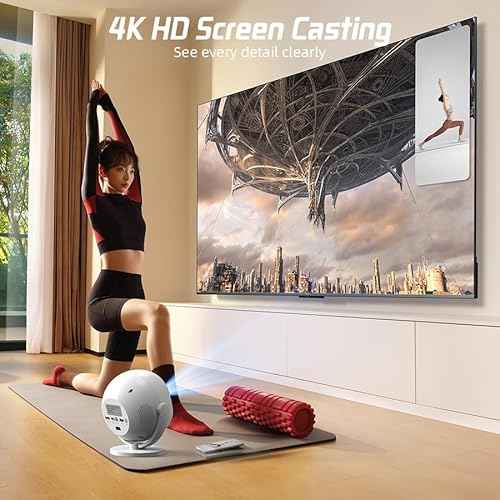 [Built-in Apps] 5G WiFi Bluetooth Smart 360¡Æ Rotatable Projector,4K support HD Portable Projector, Mini Projector with Stereo Speaker. Indoor, Outdoor Use,Compatible with TV Stick Smartphone/ pc/USB